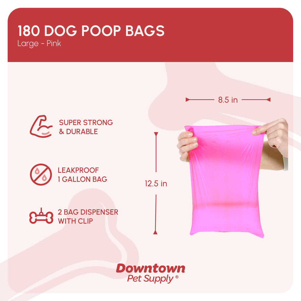 Downtown Pet Supply rouleau de sacs rose gros plan montrant l'épaisseur résistante