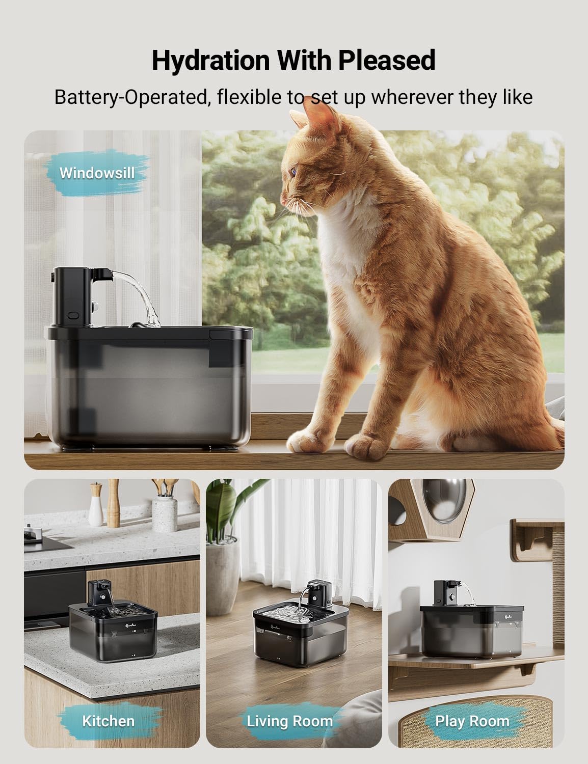 DownyPaws gros plan du bec simulant un robinet pour attirer le chat
