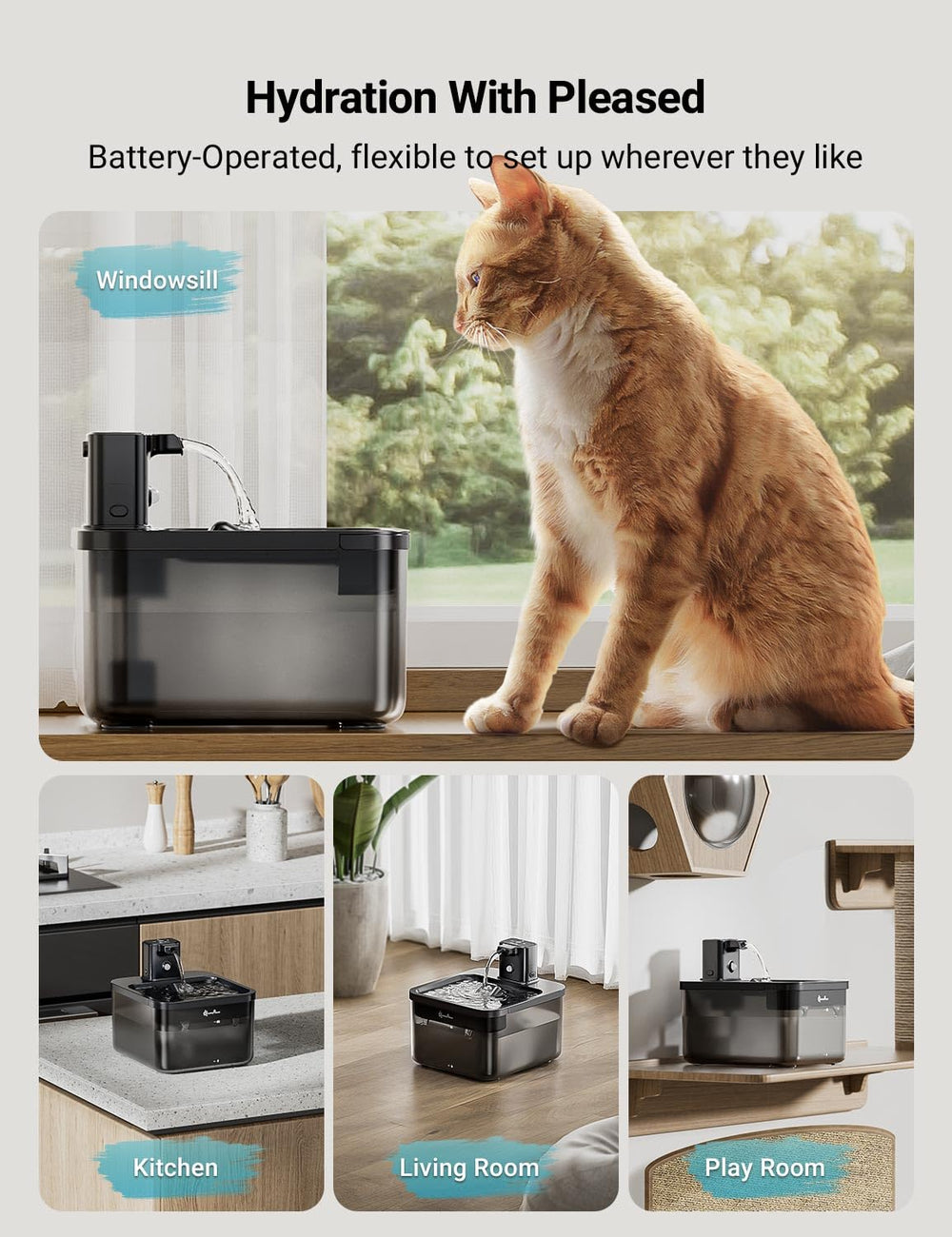 DownyPaws gros plan du bec simulant un robinet pour attirer le chat