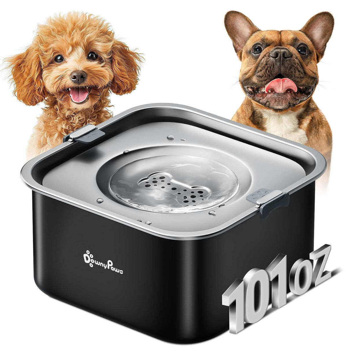 DownyPaws gamelle face avant design moderne et anti-débordement avantage propreté