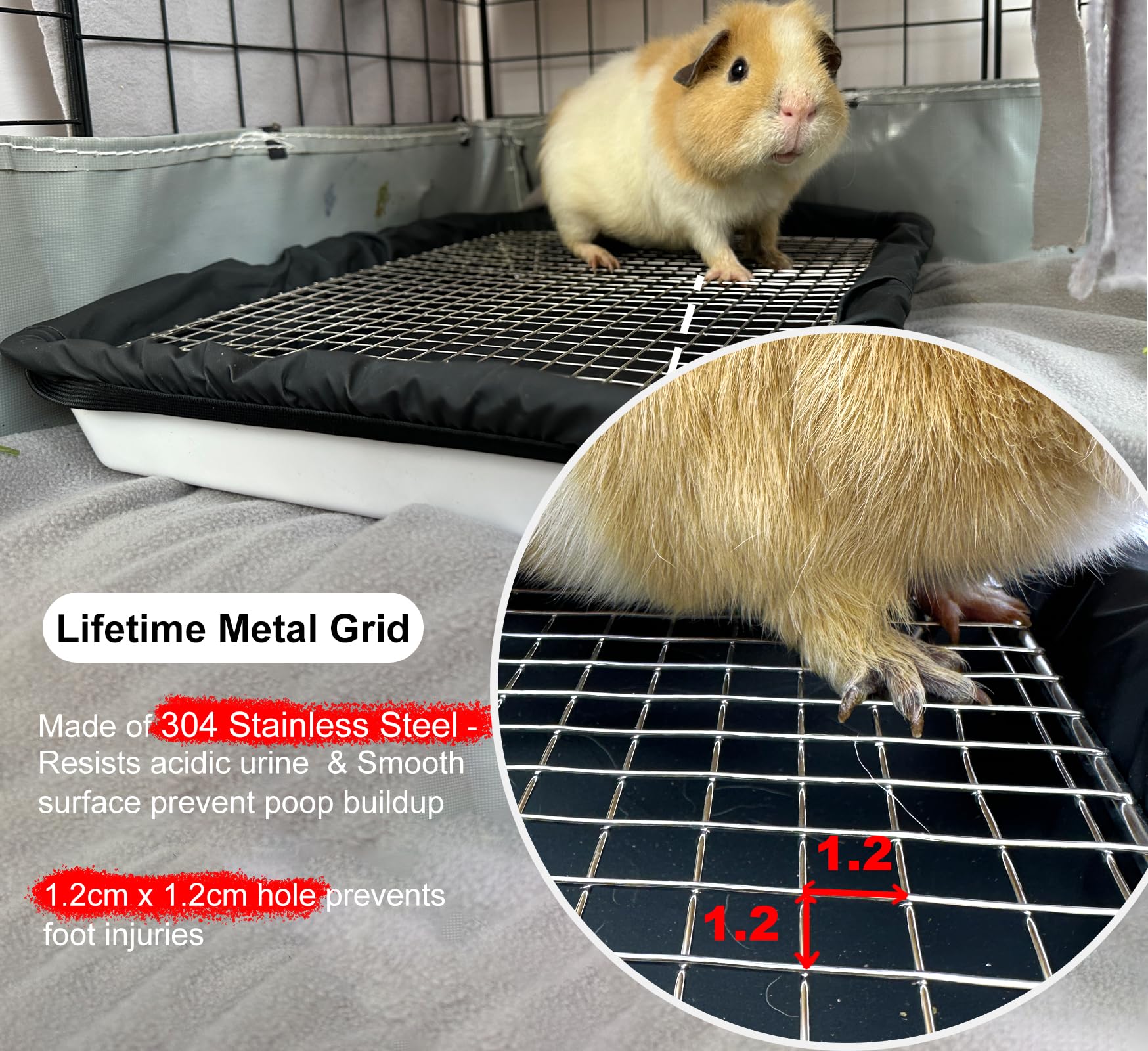 DOZZOPET gros plan grille inox 304 démontrant antirouille et sécurité des pattes