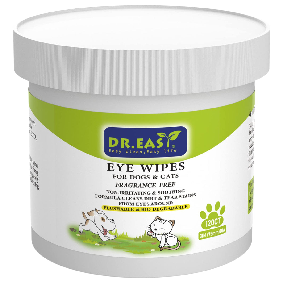 DR.EASY emballage avant montrant boîte de 120 lingettes, pratique