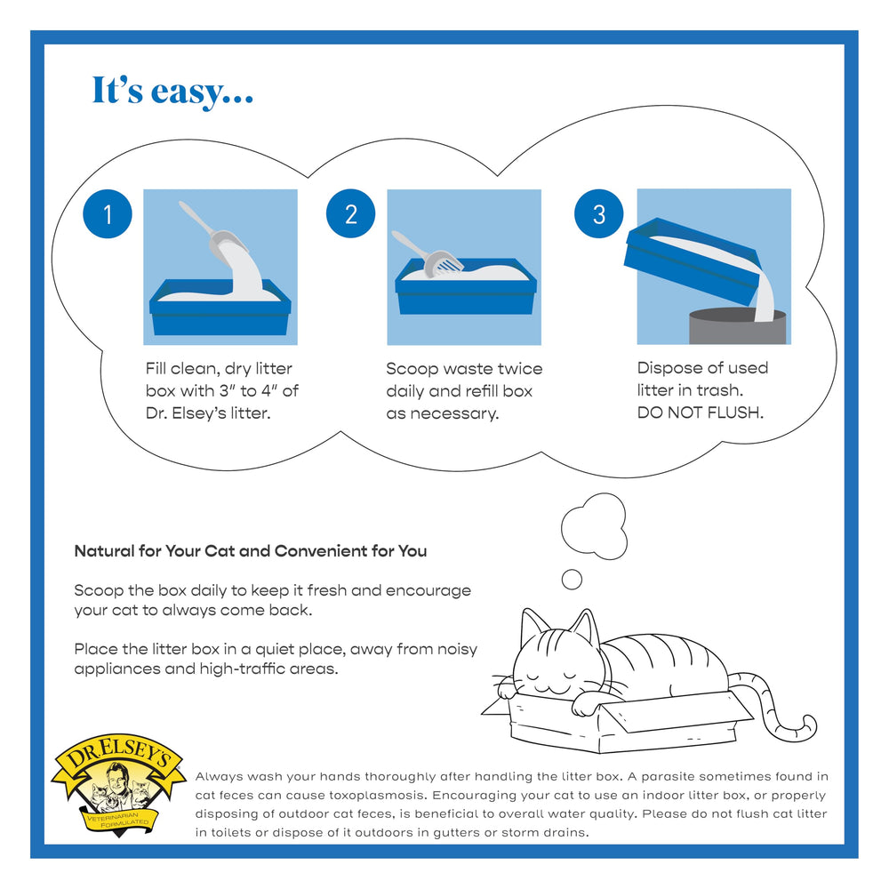 Dr. Elsey's et chat utilisation lifestyle illustrant confort et neutralité olfactive