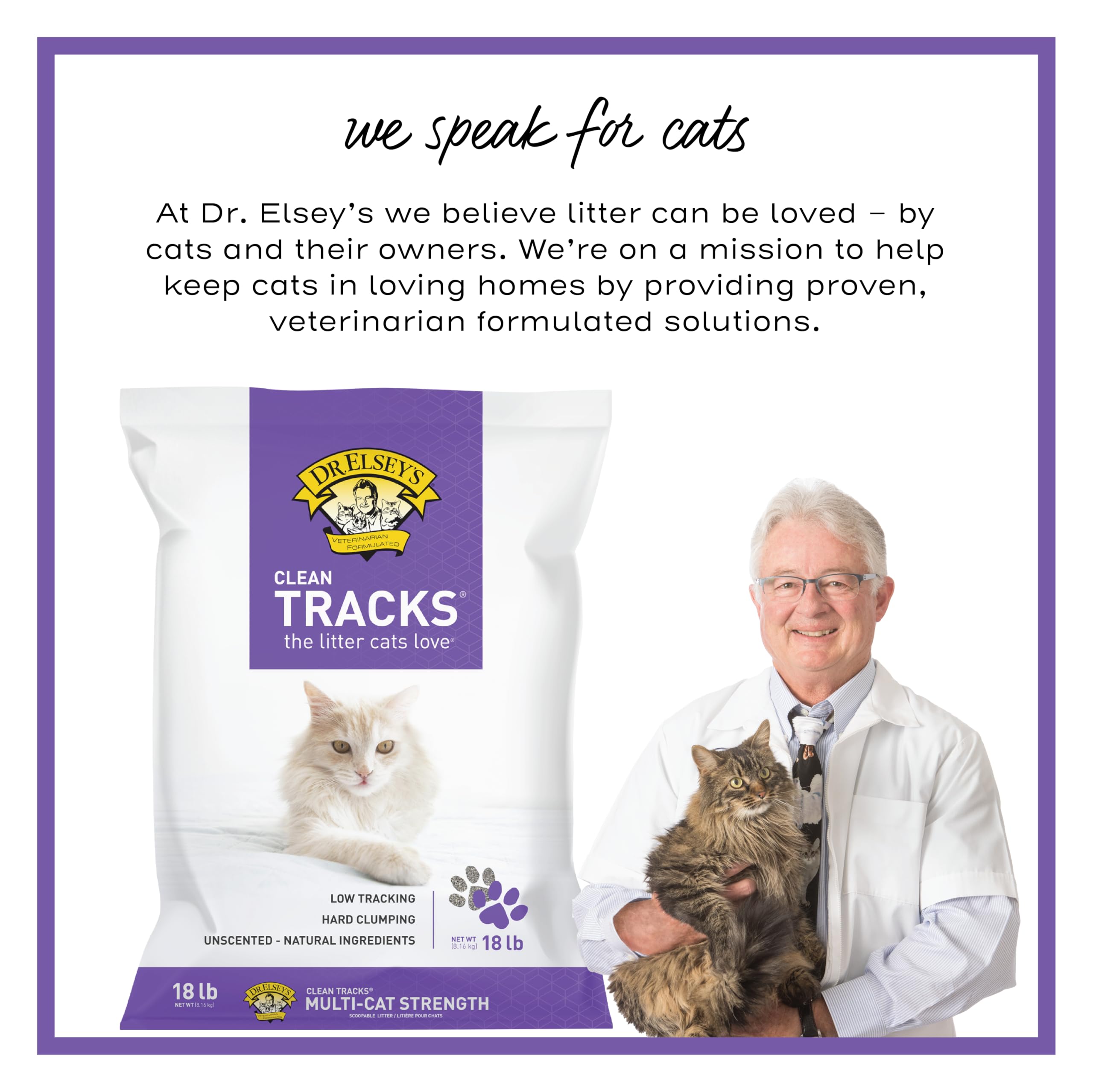 Dr. Elsey's étiquette produit détaillée montrant ingrédients naturels et hypoallergénique