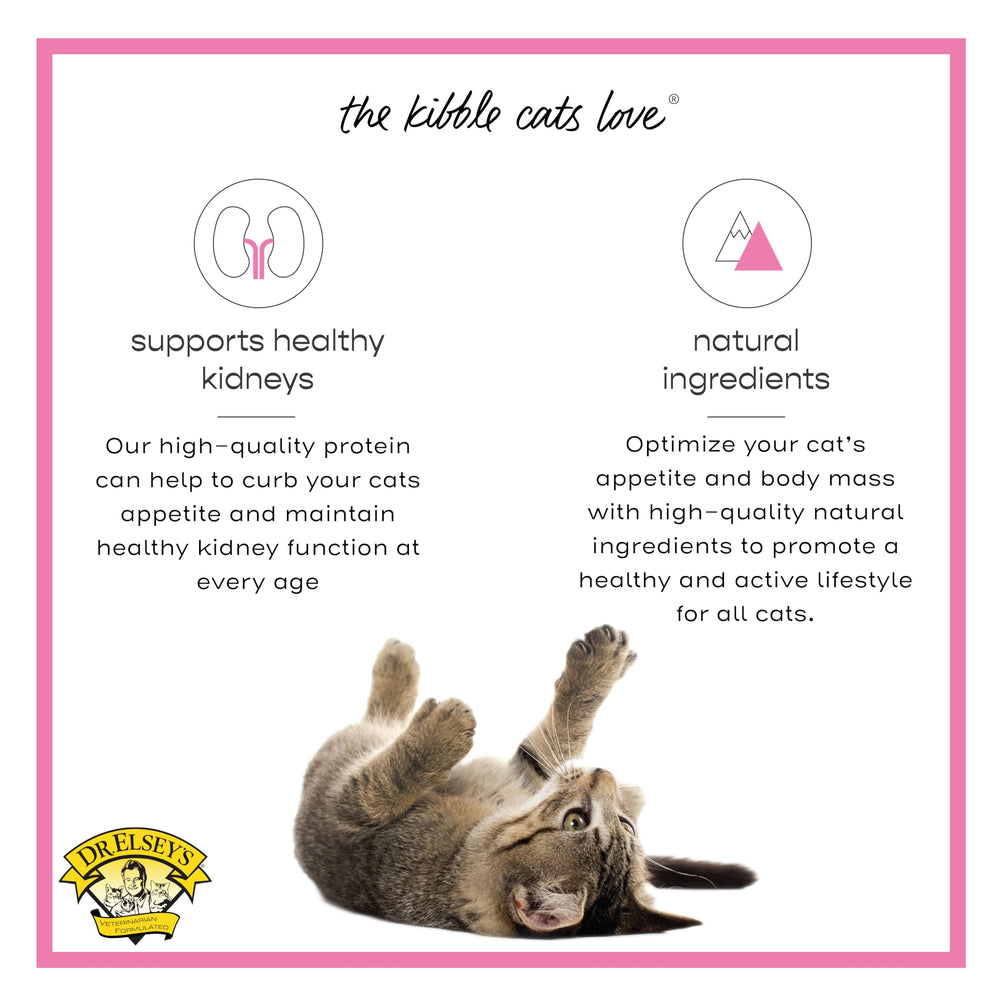 Dr. Elsey's comparaison taille croquette illustrant portion adaptée au chat