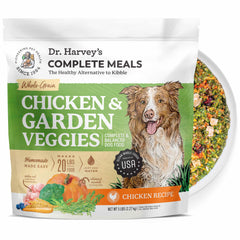 Dr. Harvey's emballage avant montrant recette poulet et légumes, qualité alimentaire