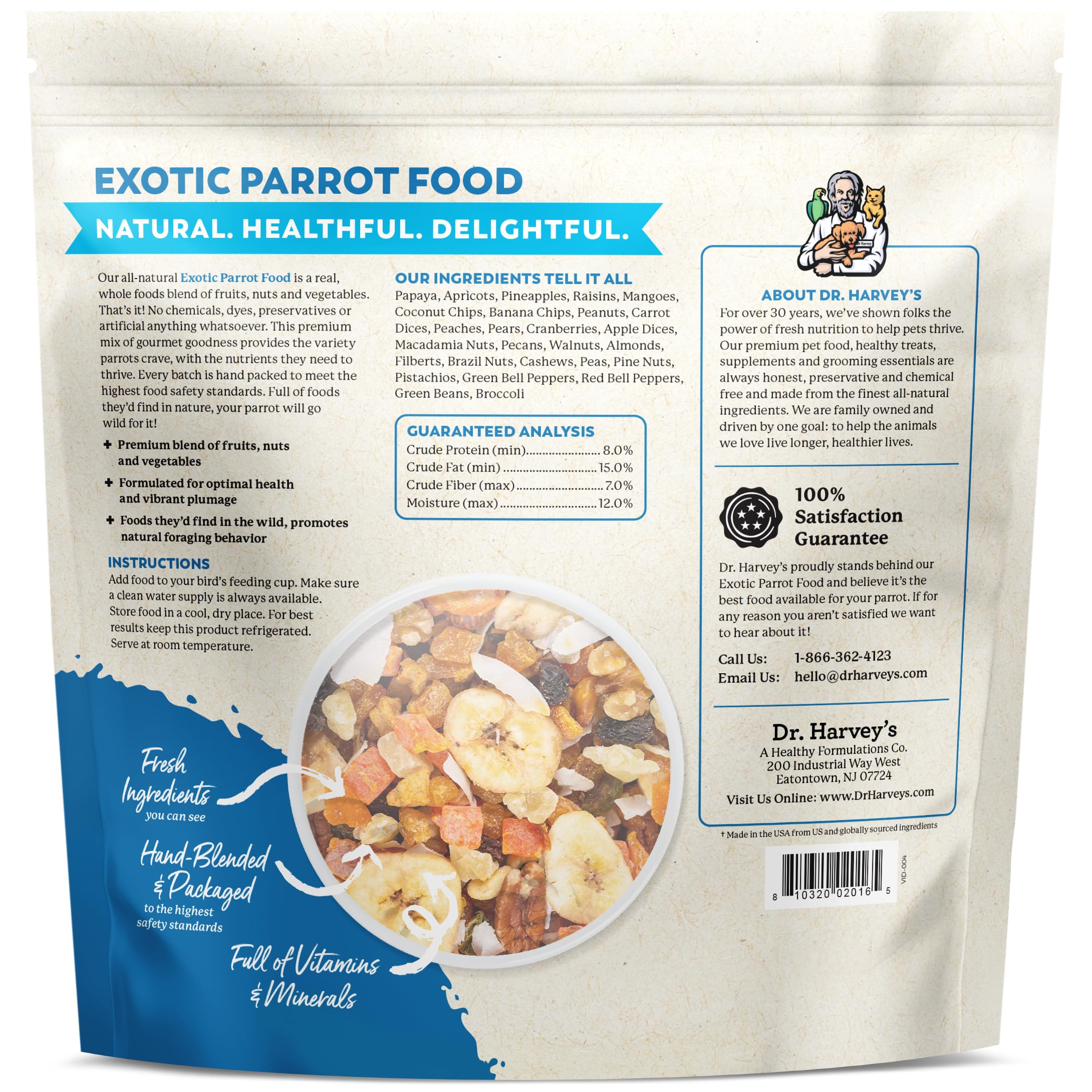 Dr. Harvey's perroquet en train de manger illustrant stimulation du comportement naturel
