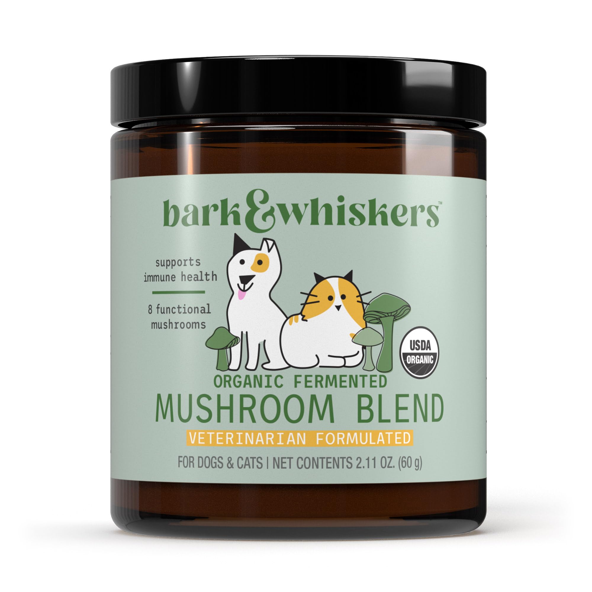 Dr. Mercola bouteille Bark & Whiskers avant montrant l'étiquette et bénéfice nutritionnel