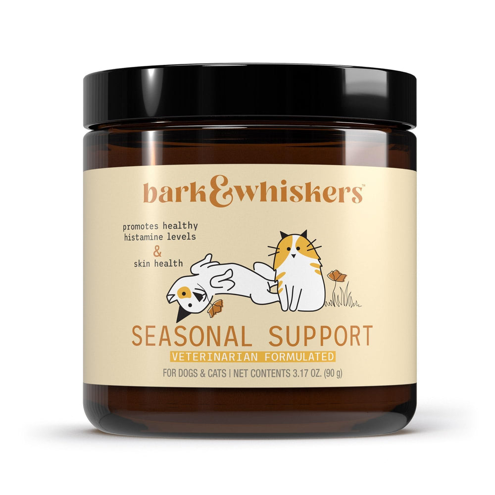 Dr. Mercola pot Bark & Whiskers face avant montrant emballage et avantage praticité
