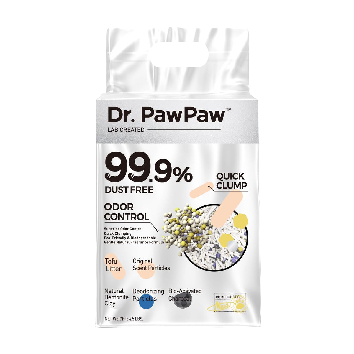 Dr. PawPaw emballage frontal affichant litière et bénéfice fraîcheur