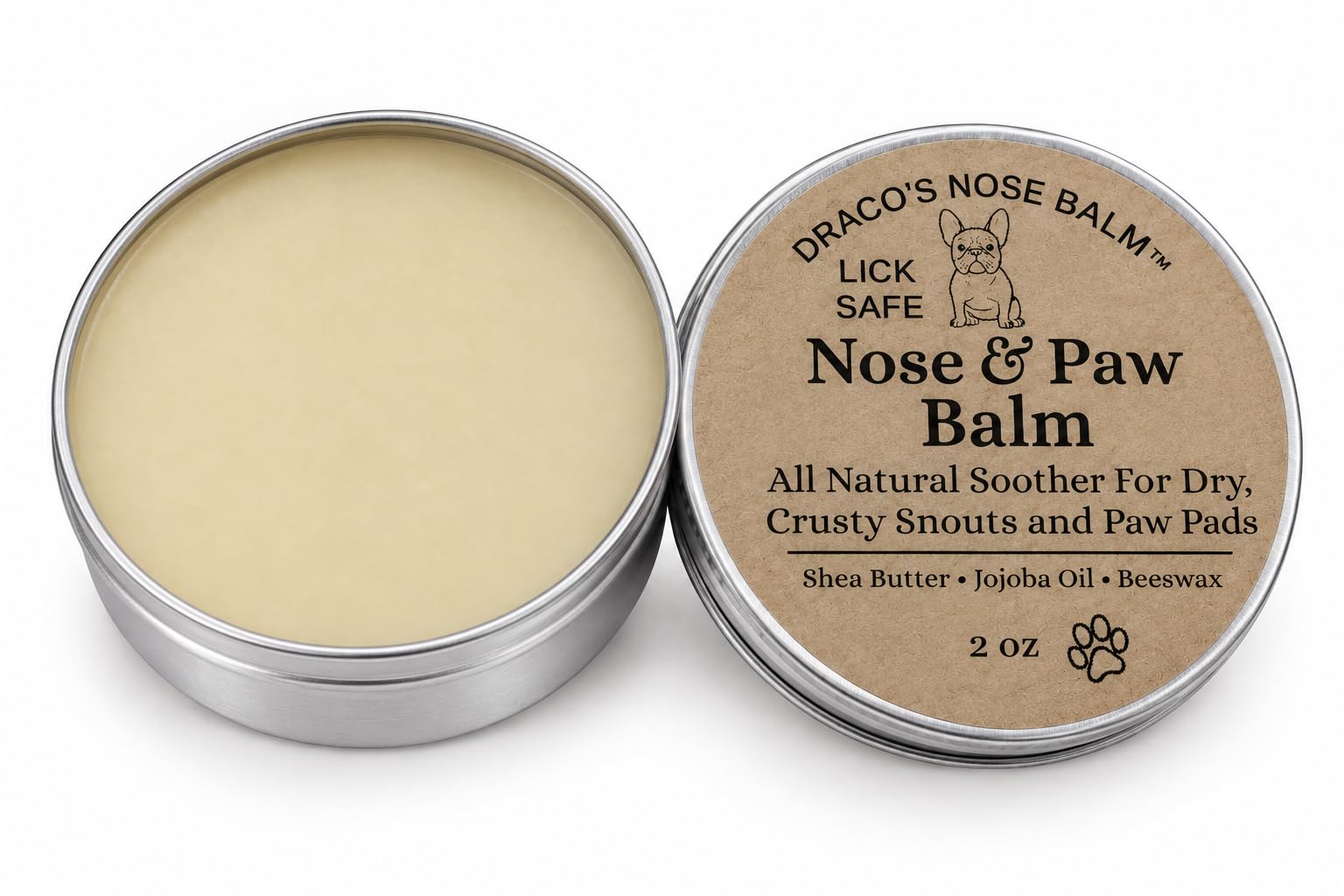 Draco's Nose Balm emballage face montrant le pot et l'étiquette, hydratation naturelle