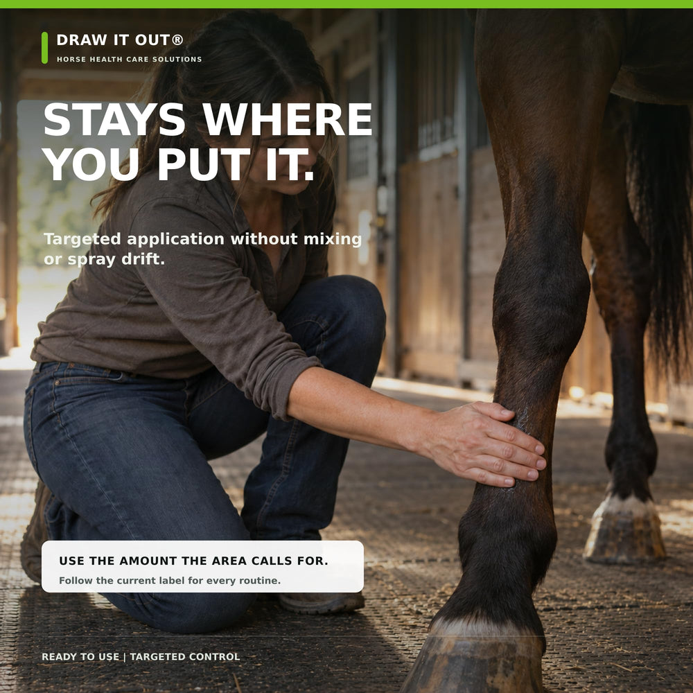 Draw It Out application sur jambe de cheval pour soins ciblés et contrôlés