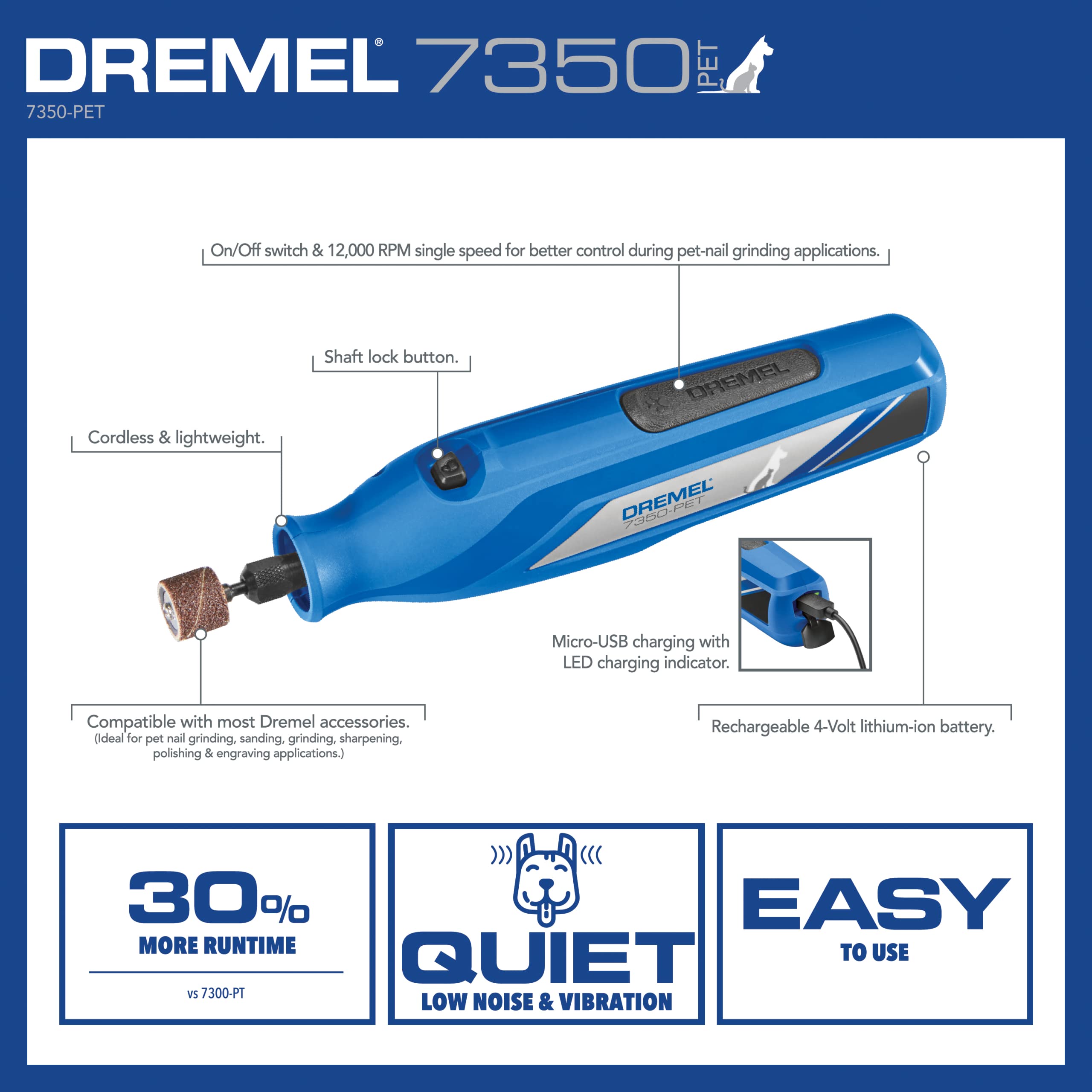 Dremel 7350-PET vue de profil ergonomique pour tenue confortable