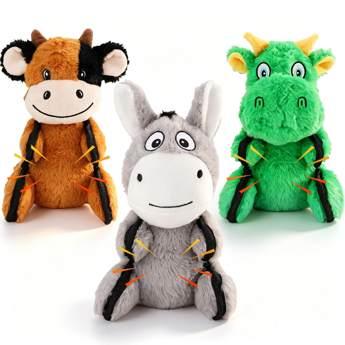 Drmstow pack avant emballage montrant les trois peluches et leur attrait sonore