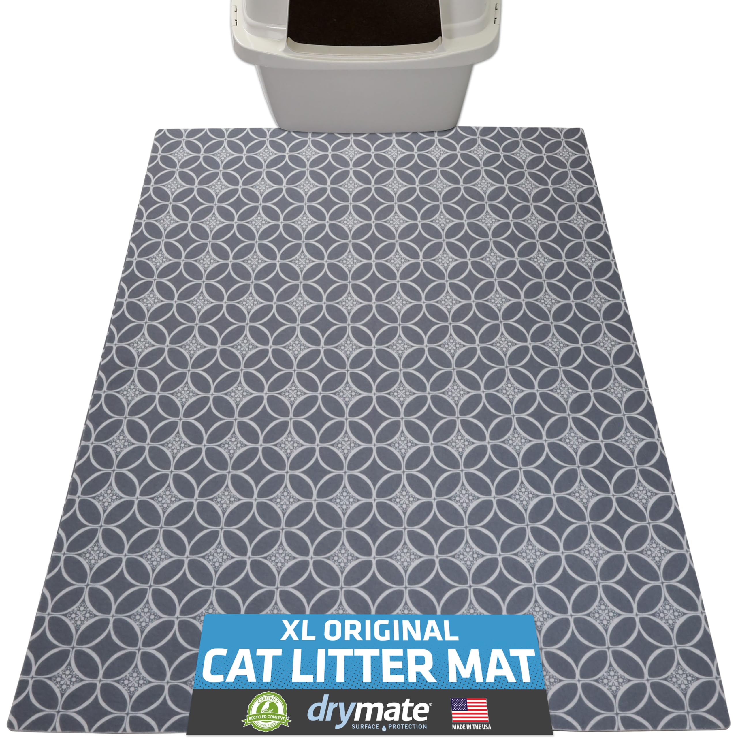 Drymate face avant du tapis indigo grey protège le sol et retient la litière