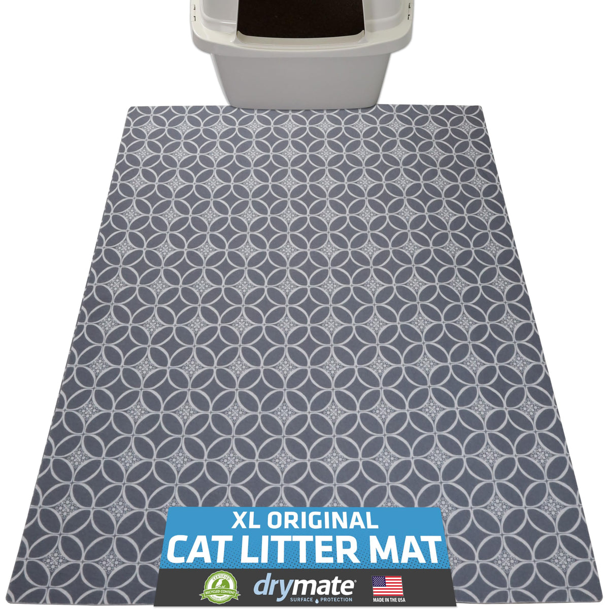 Drymate face avant du tapis indigo grey protège le sol et retient la litière