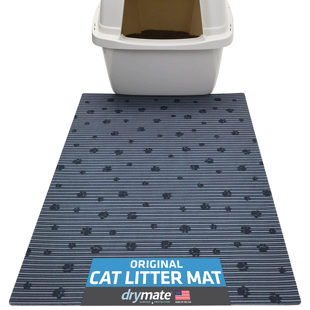 Drymate tapis devant bac montrant capture de litière et sol propre