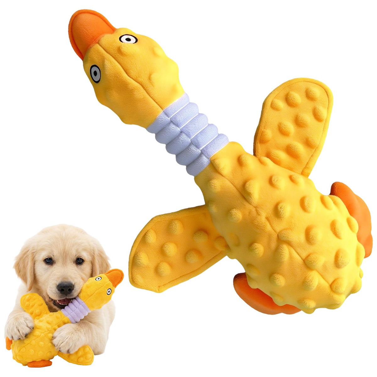 Duck Dog Squeak Toy vue avant montrant la forme canard et attractivité pour le jeu