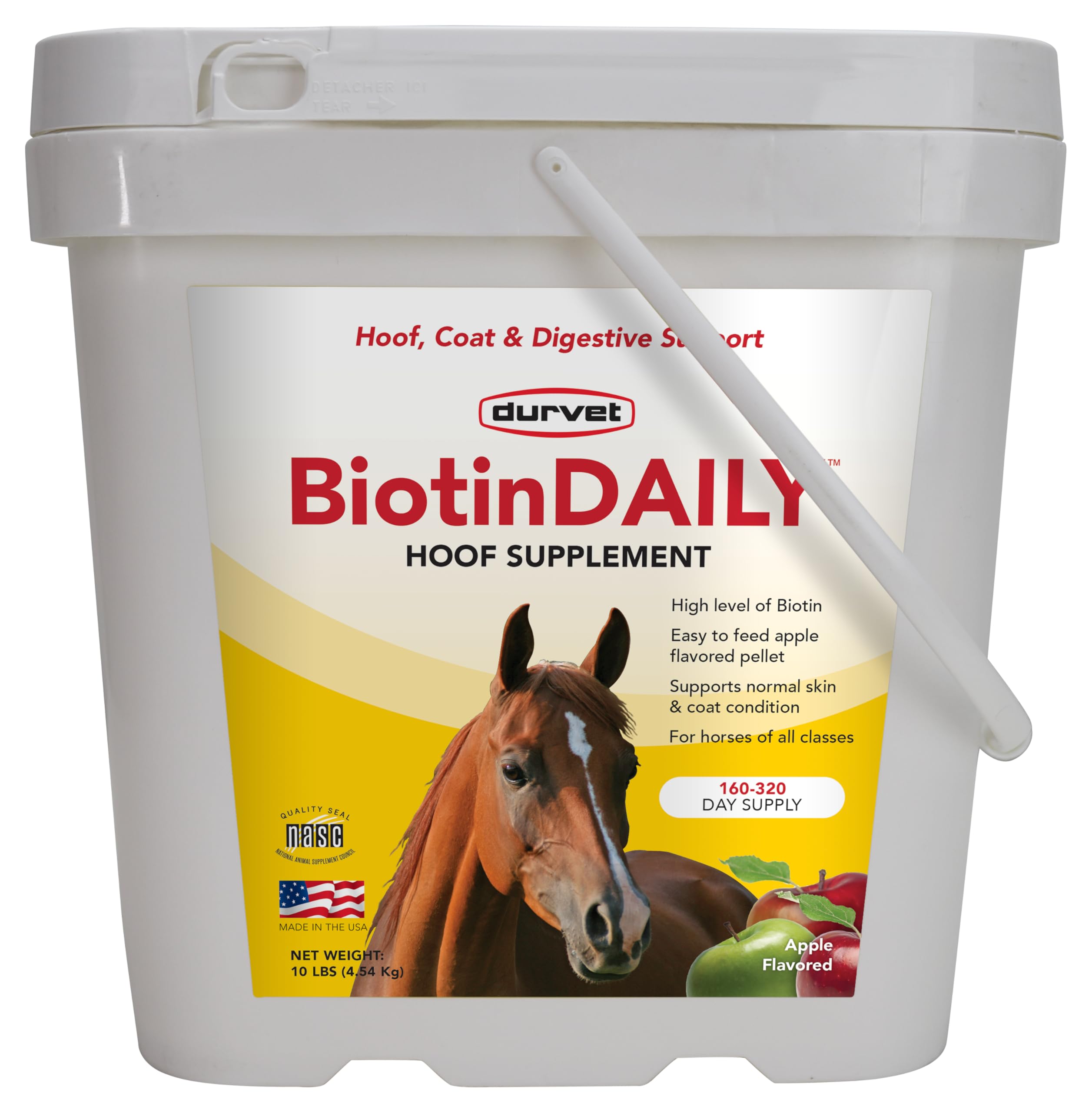 Durvet BIOTIN Daily sac face montrant l'étiquette et l'avantage nutritionnel