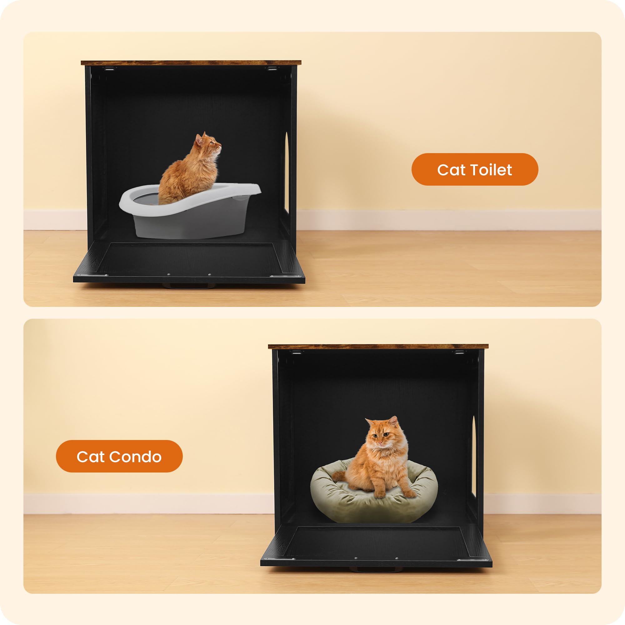 Dwanton chat entrant dans le meuble, espace privé rassurant