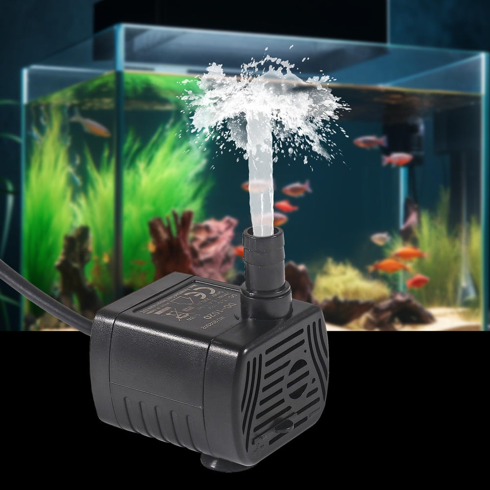 DWEII étiquette technique indiquant voltage 5,5–12V et débit 200 L/h