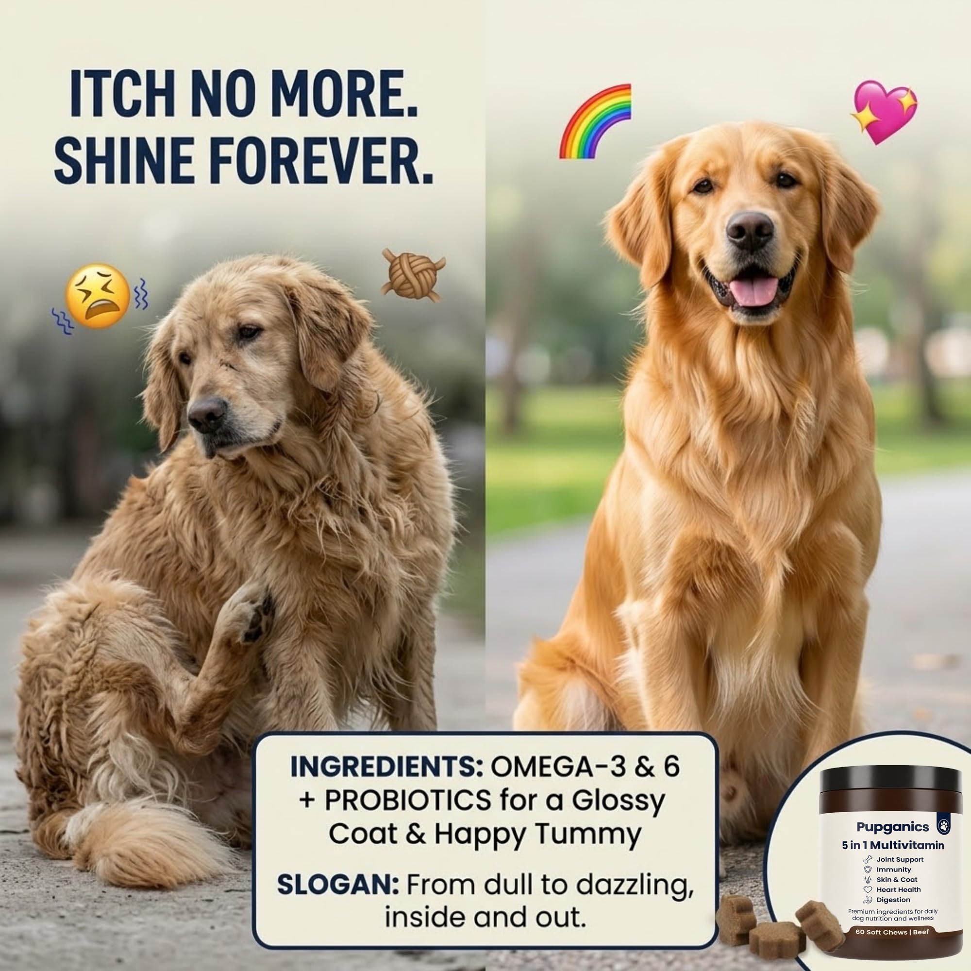 DYDUON Pupganics chien acceptant une bouchée, facilitant la supplémentation quotidienne