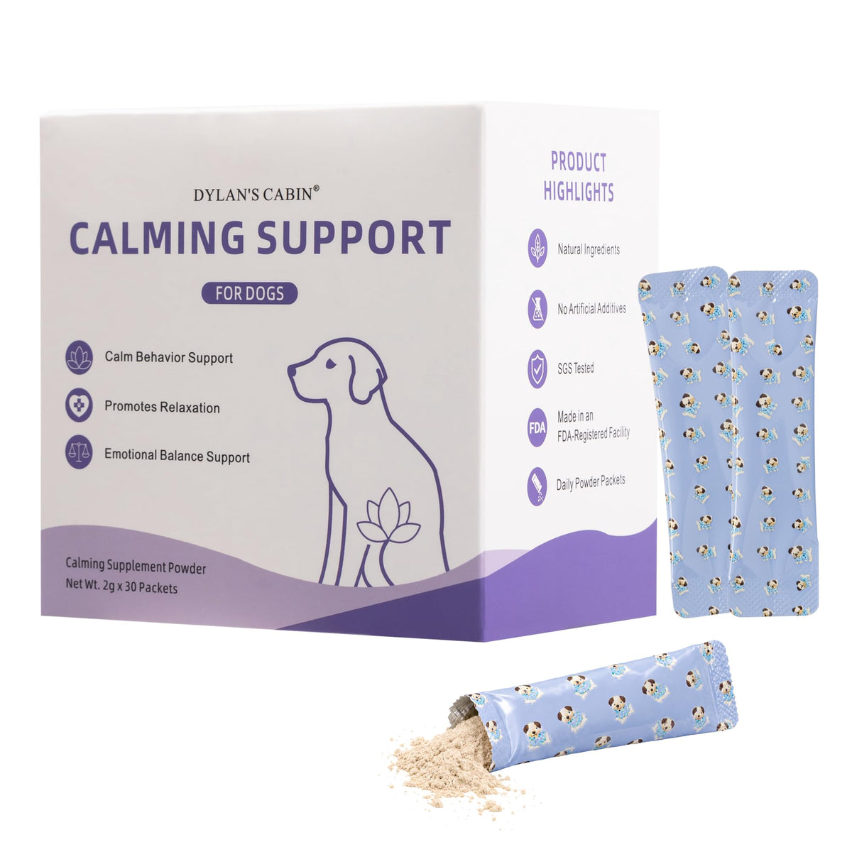 Dylan's cabin emballage avant montrant boîte 30 sachets pour une administration pratique