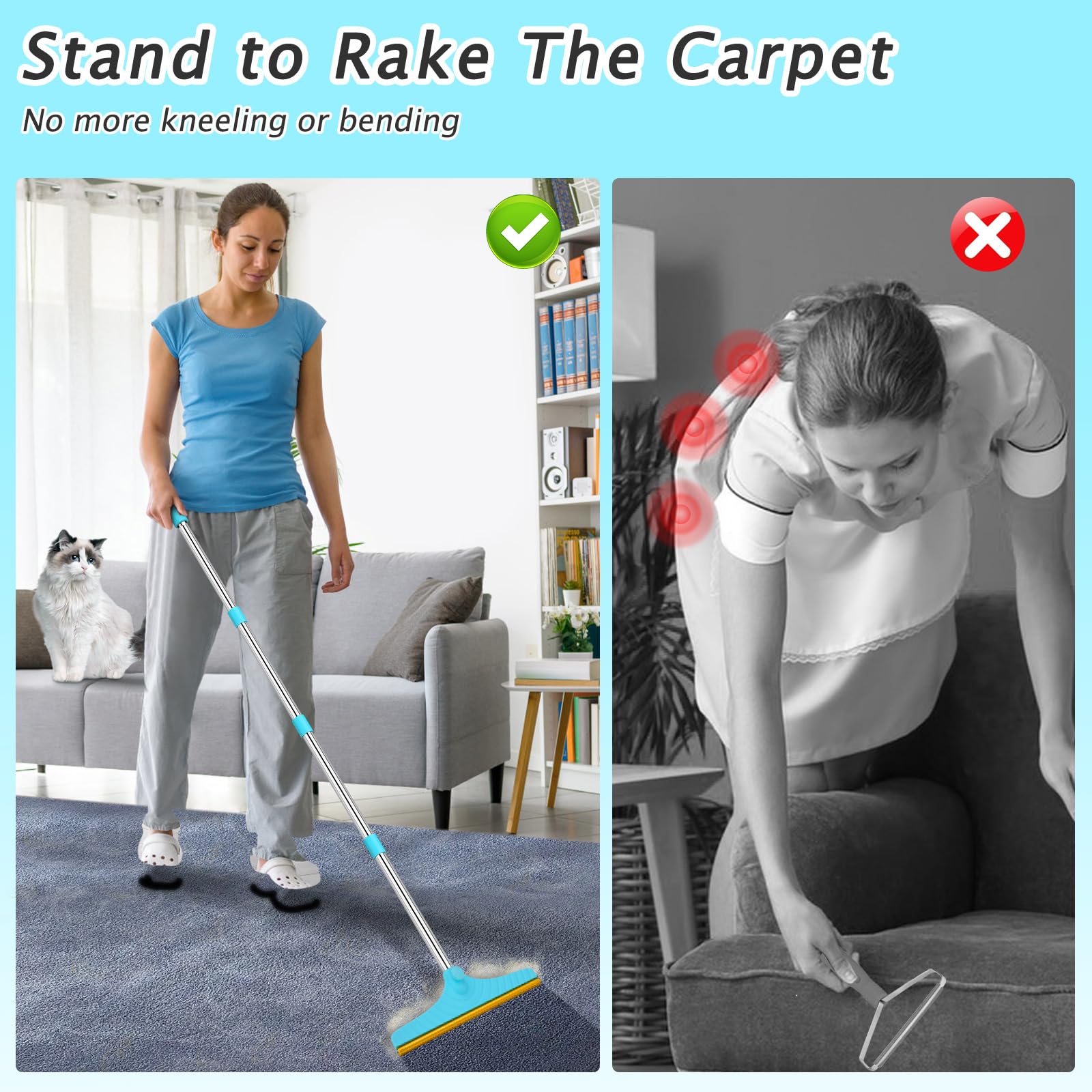 Eaersan utilisé sur tapis avec poils regroupés, nettoie profondément sans aspirateur