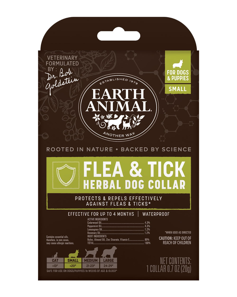 Earth Animal collier packaging recto montrant design et avantage naturel