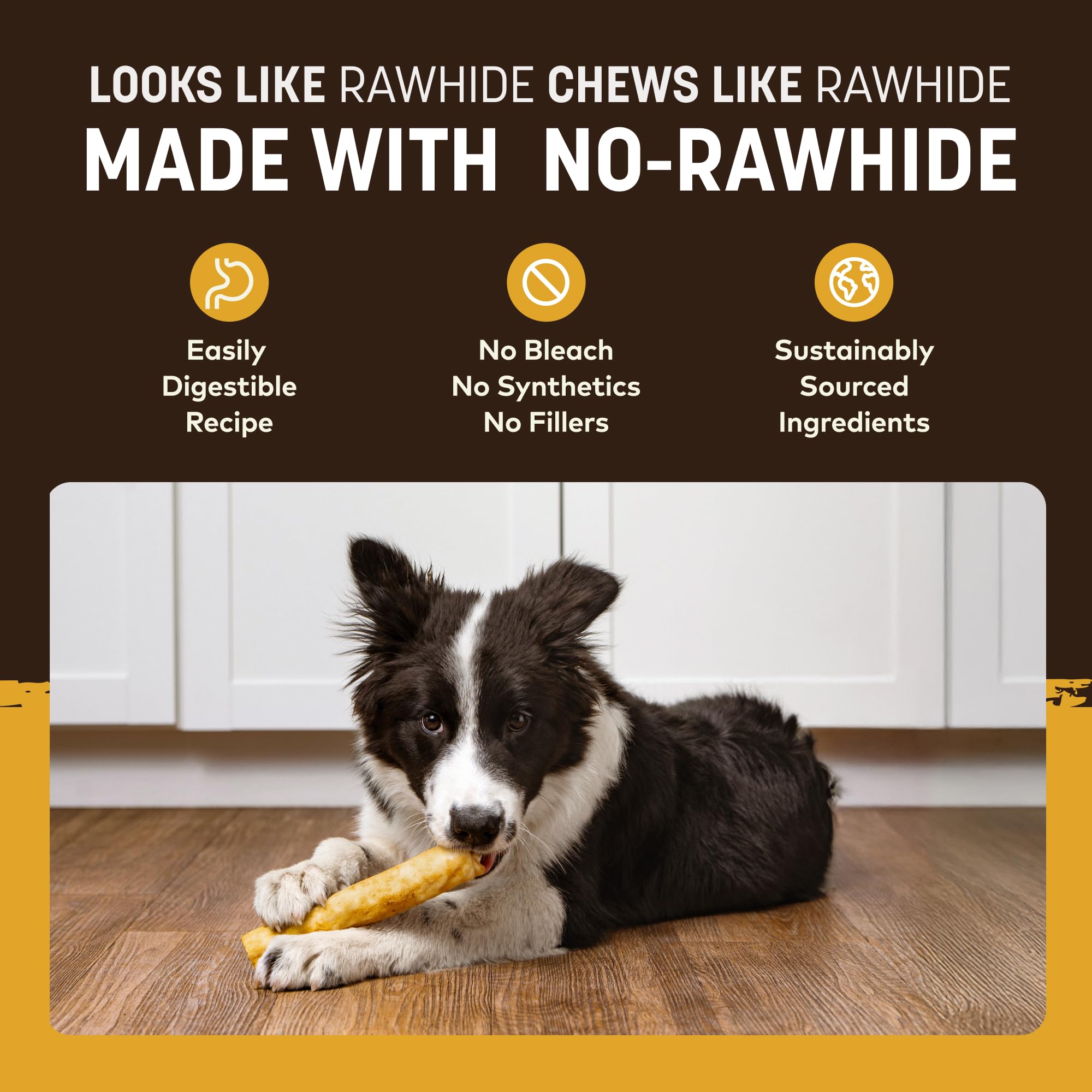 Six chews No Hide Earth Animal disposés montrant quantité du paquet