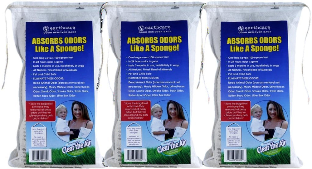 Earth Care sachet emballage avant montrant le produit et bénéfice neutralisation d'odeurs