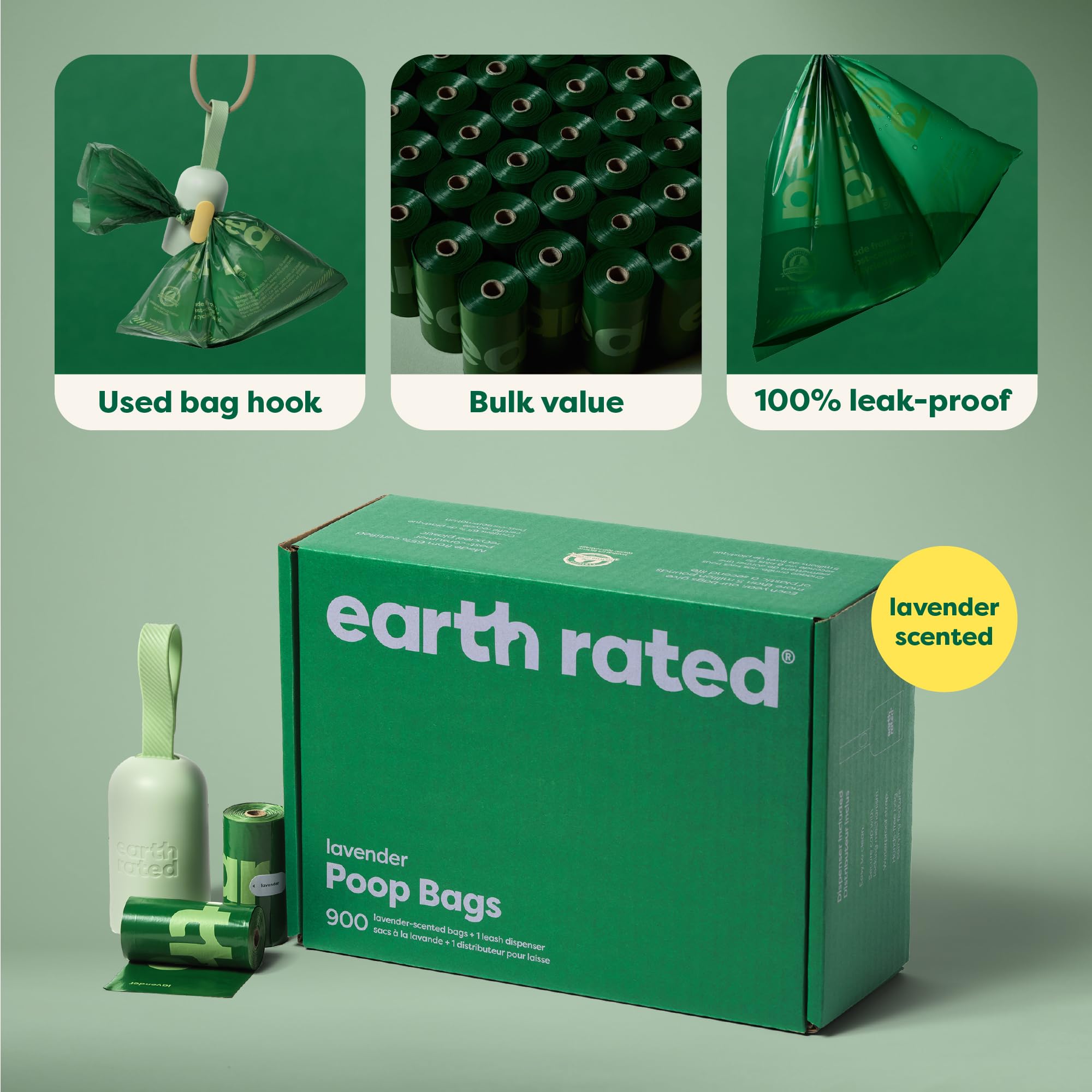 Earth Rated accroche jaune tenant sac usagé, mains propres
