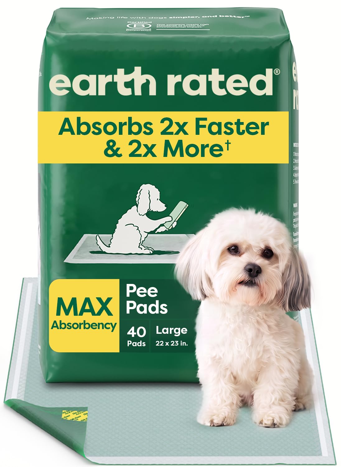 Earth Rated emballage avant montrant 40 tapis, bien pour gestion quotidienne