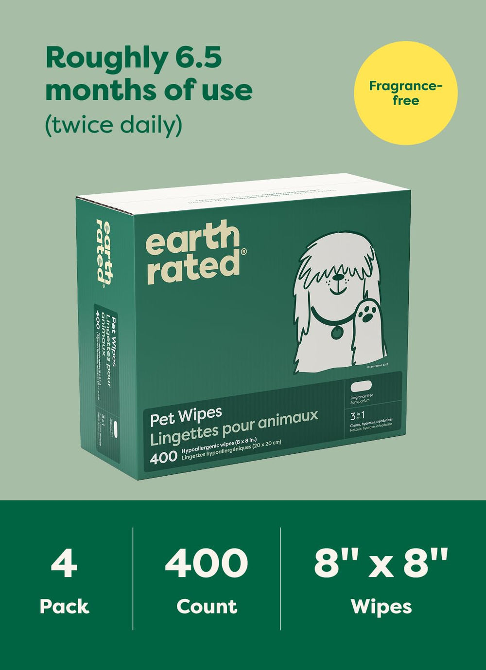 earth rated paquet ouvert montrant empilage des lingettes prêt usage