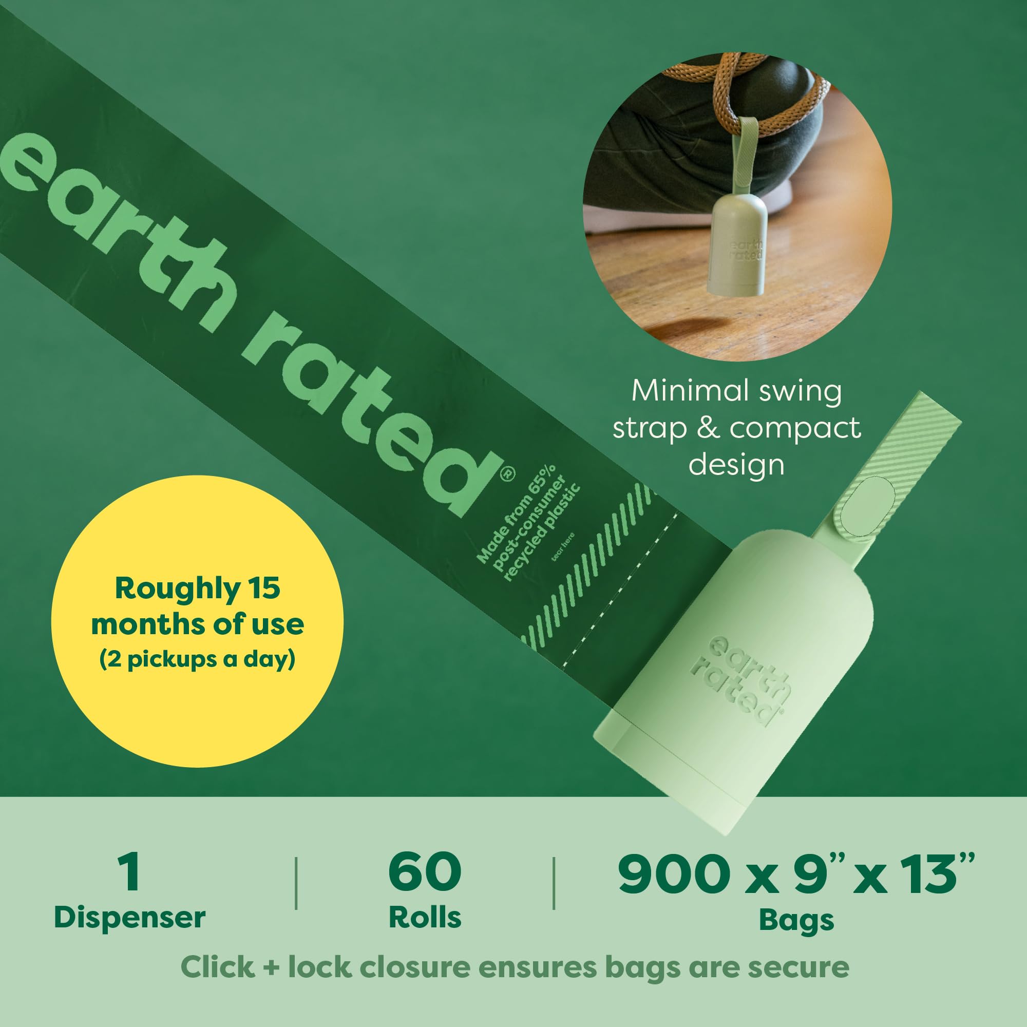 Earth Rated paquet de 900 sacs non parfumés, grande réserve pratique