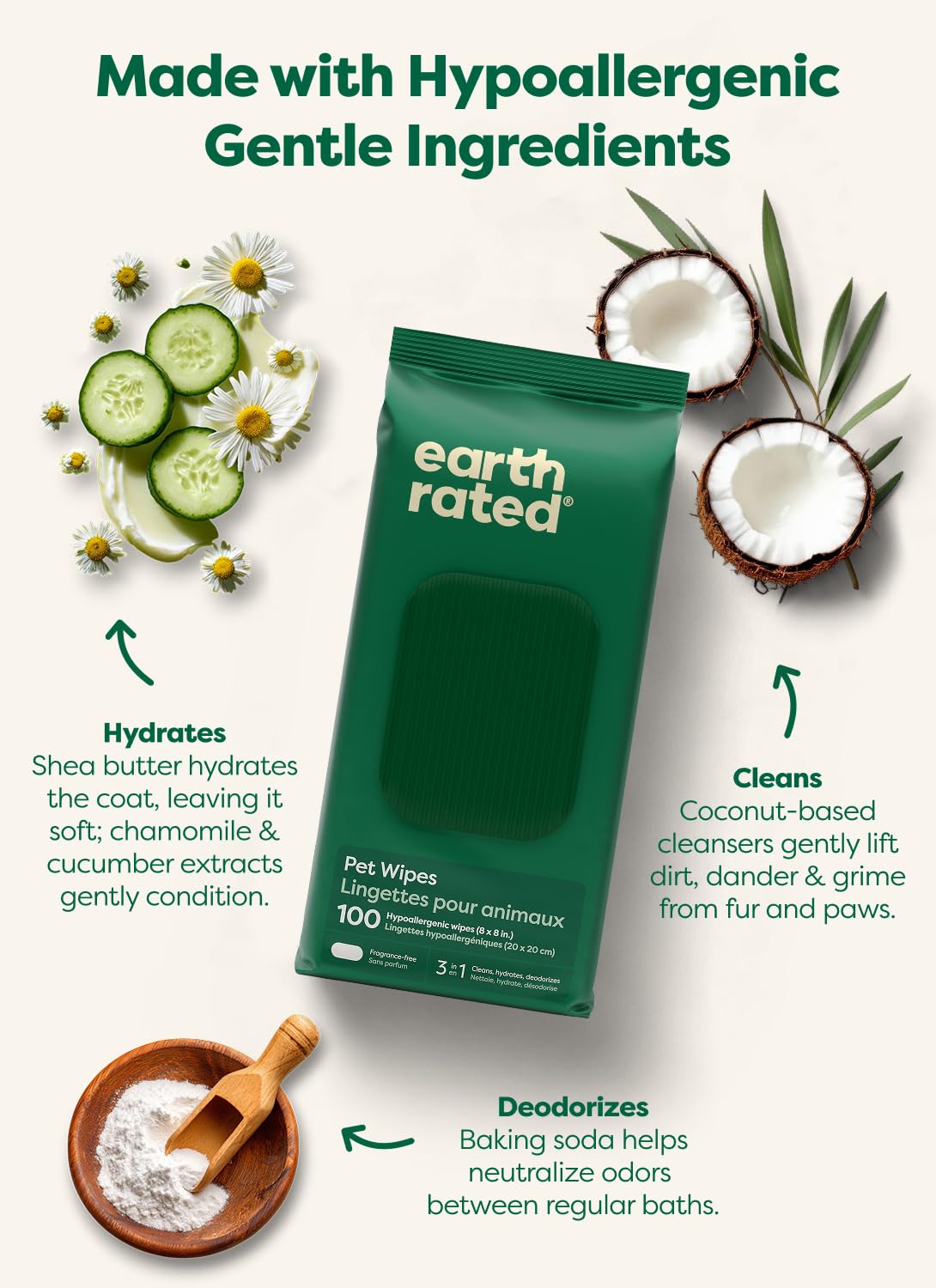 Earth Rated lingette nettoyant zone arrière de chat en douceur