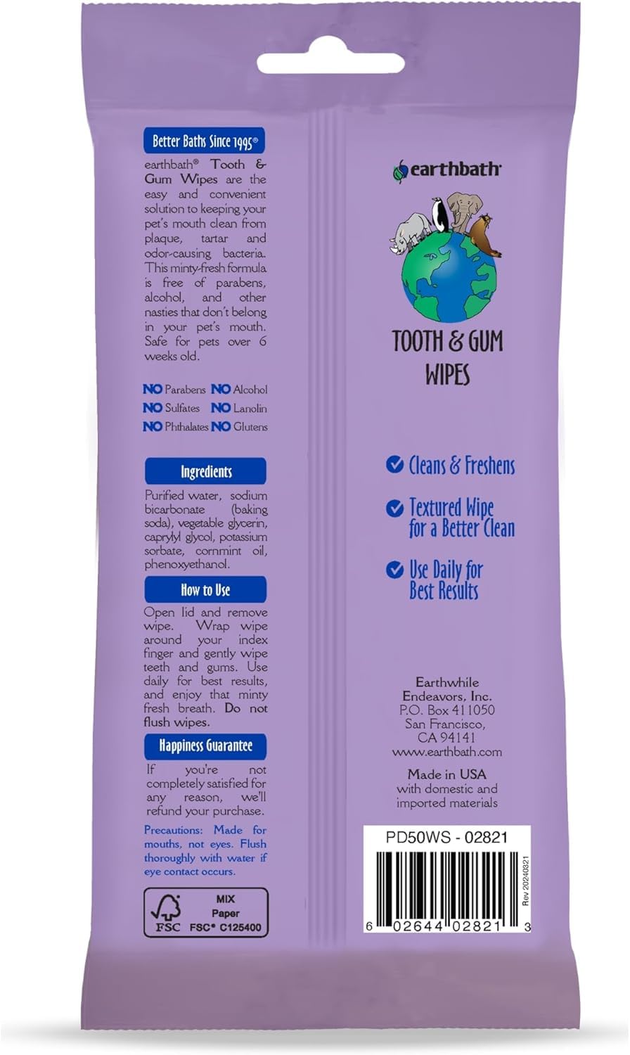 earthbath ouverture du paquet montrant 50 lingettes prêtes à l emploi