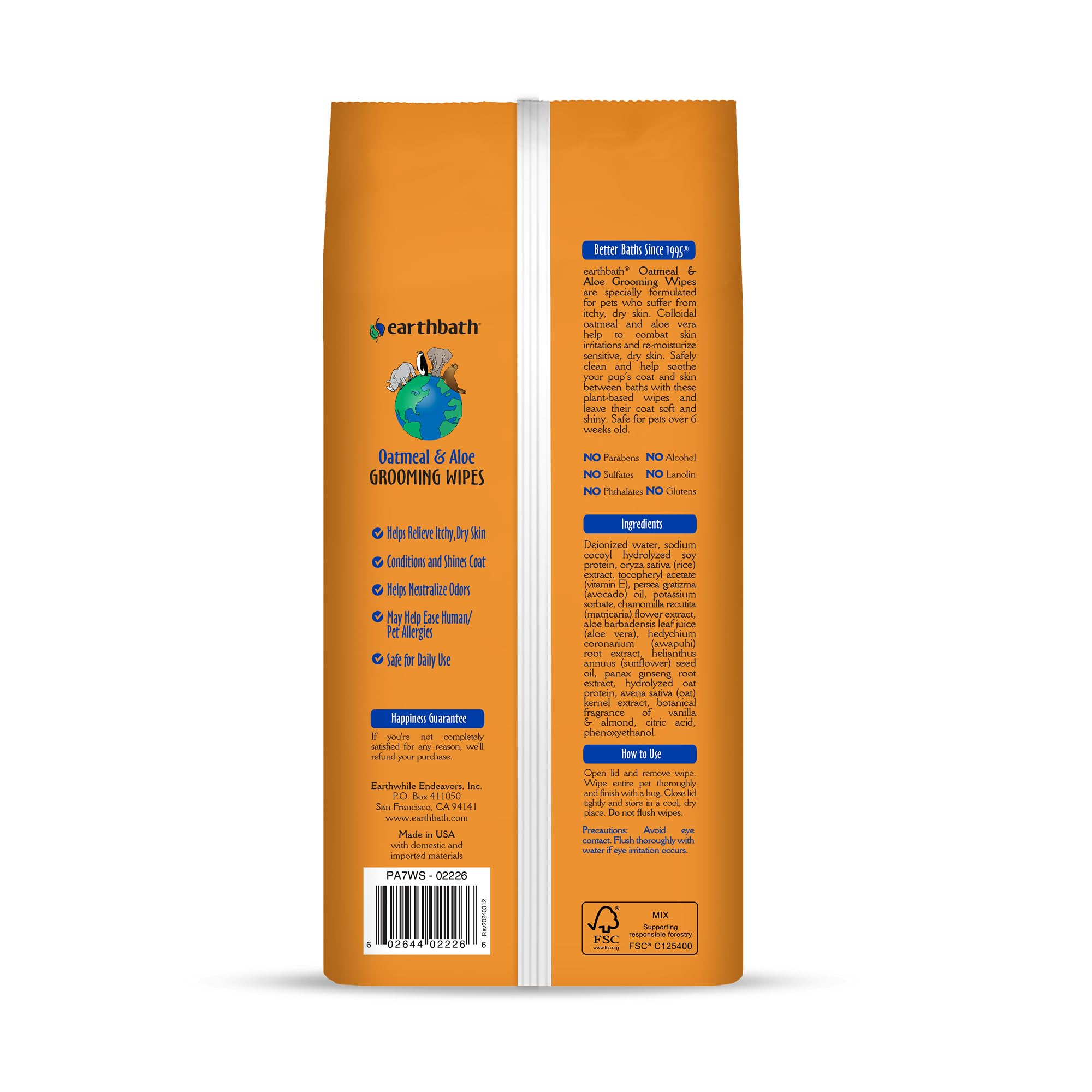 earthbath douille ouverte avec lingette tirée montrant usage rapide et pratique