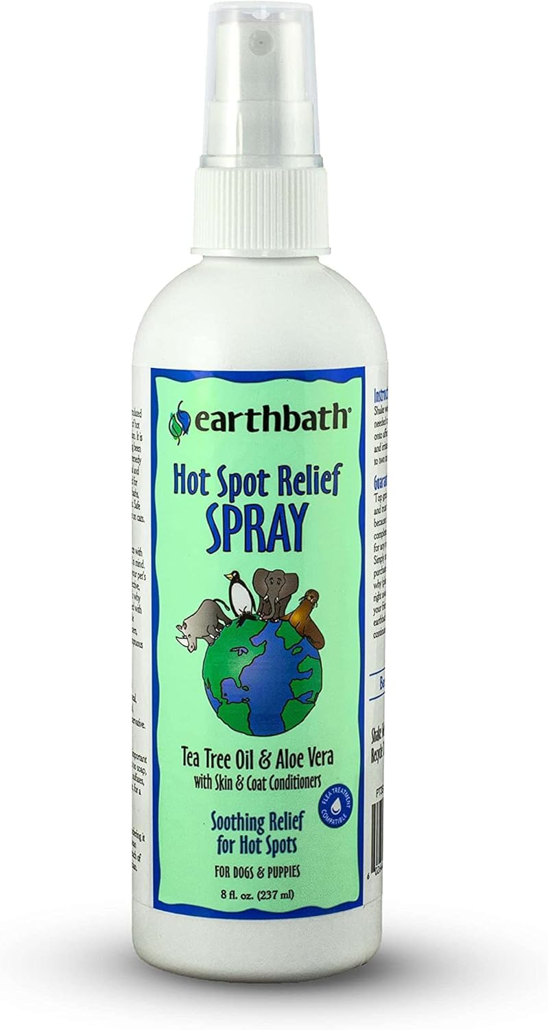earthbath — bouteille frontale du spray apaisant 8 oz montrant l'étiquette informative