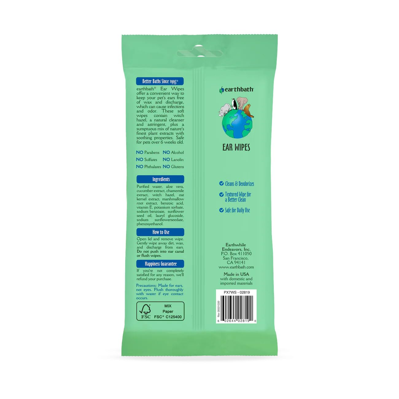 earthbath gros plan sur la texture d'une lingette pour nettoyage doux et efficace