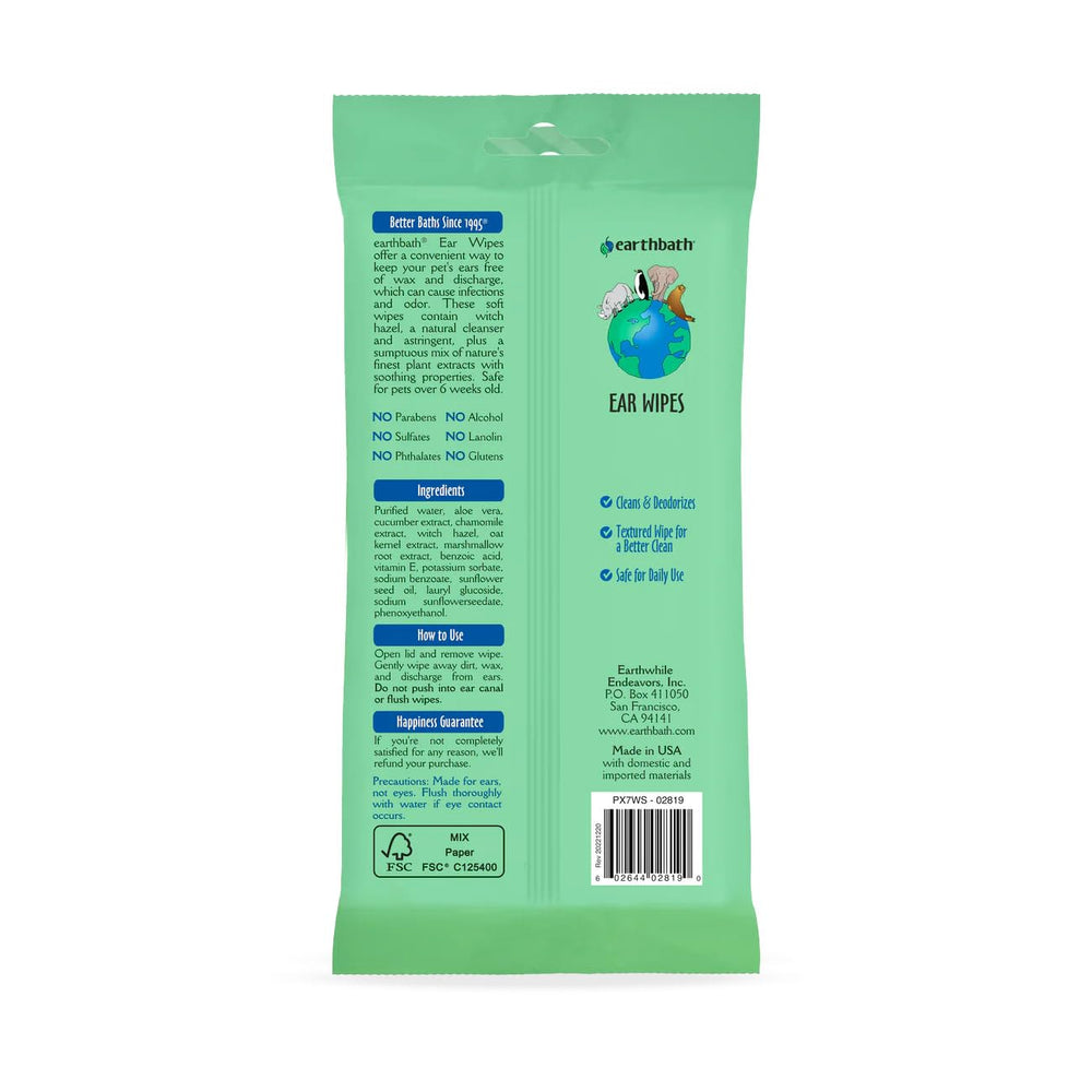 earthbath gros plan sur la texture d'une lingette pour nettoyage doux et efficace