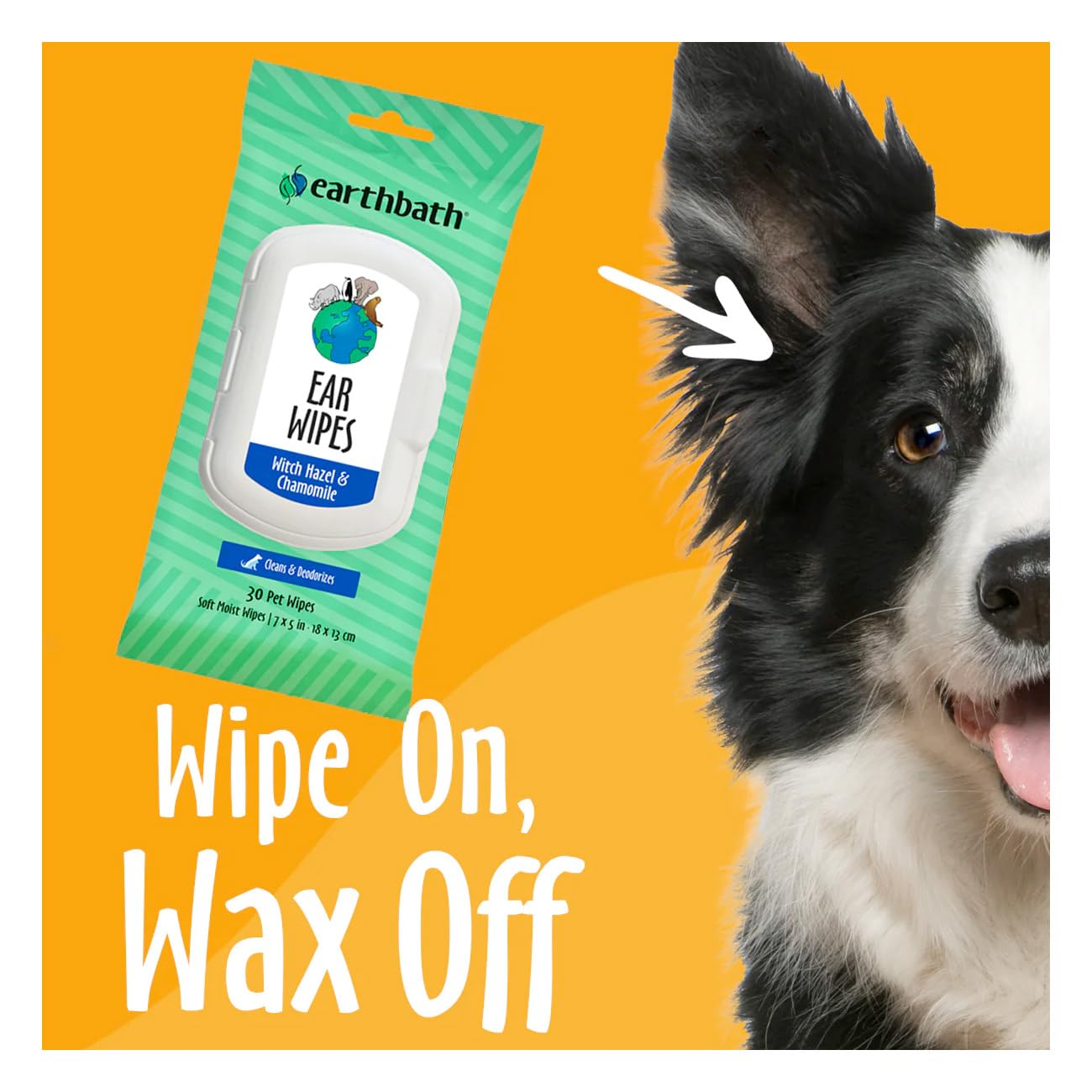 earthbath lingette en usage sur oreille d'animal offrant un nettoyage apaisant