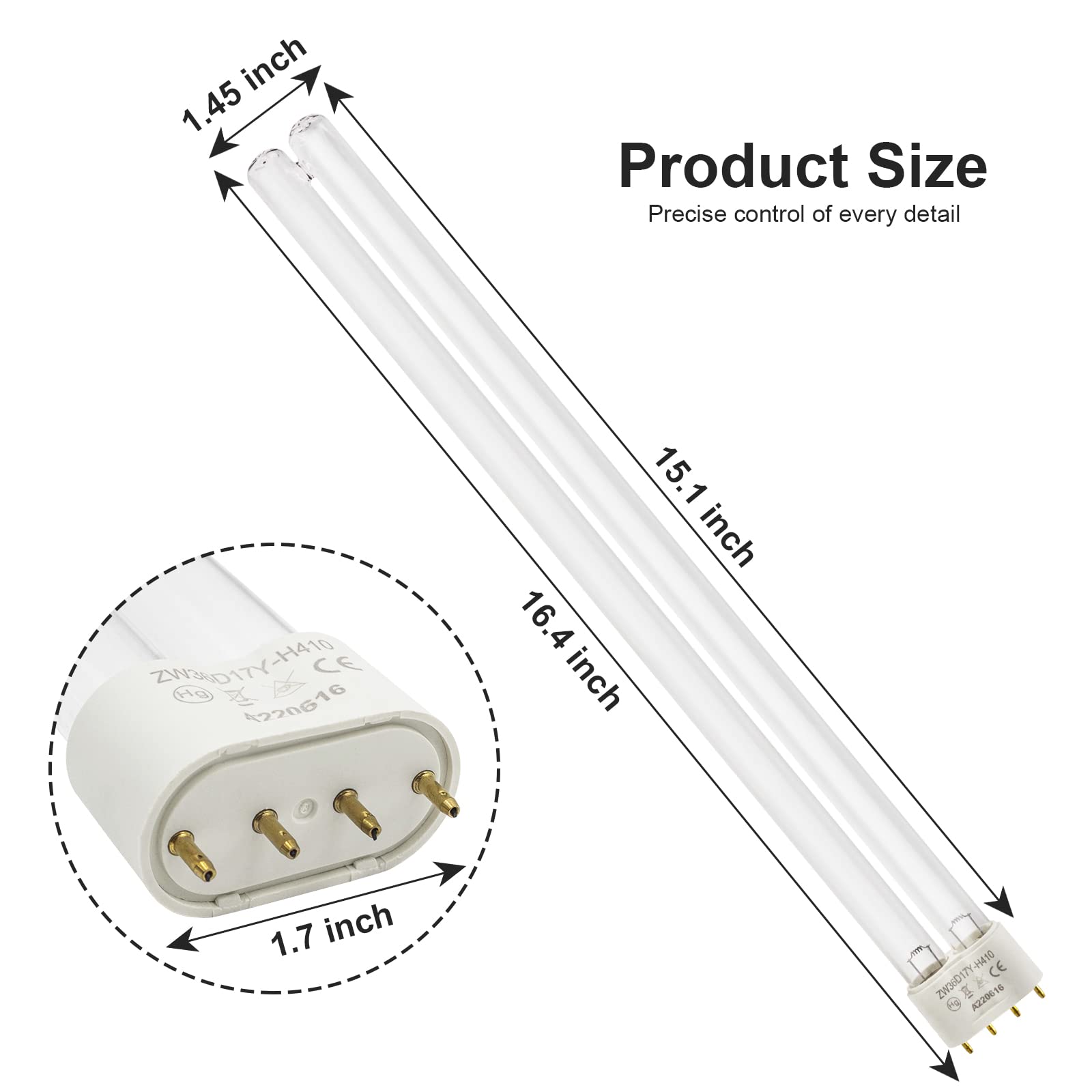 Earthtec tube UV 36W gros plan culot 2G11 montrant les 4 broches robustes