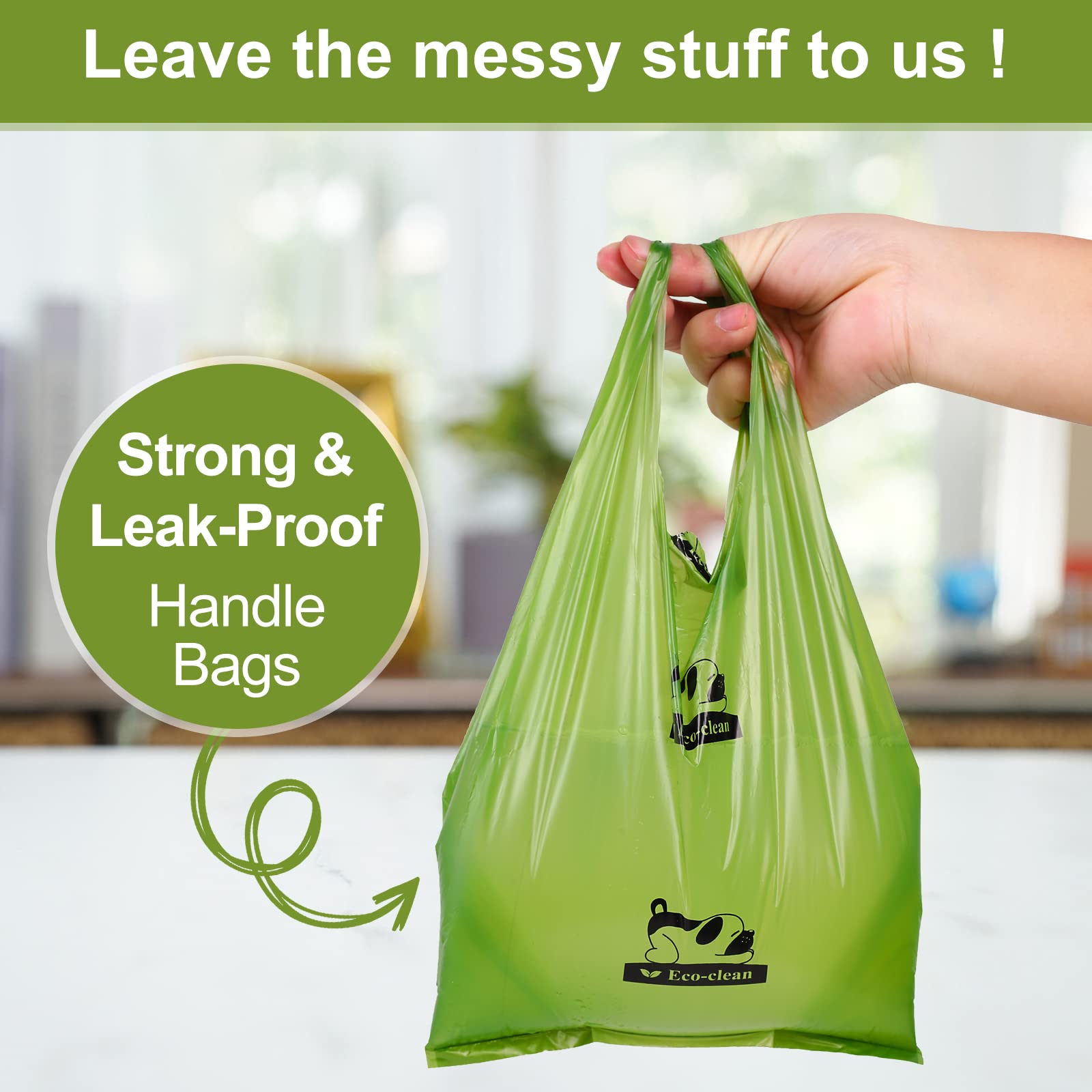 ECO-CLEAN coin et dimensions du sac illustrant capacité et taille