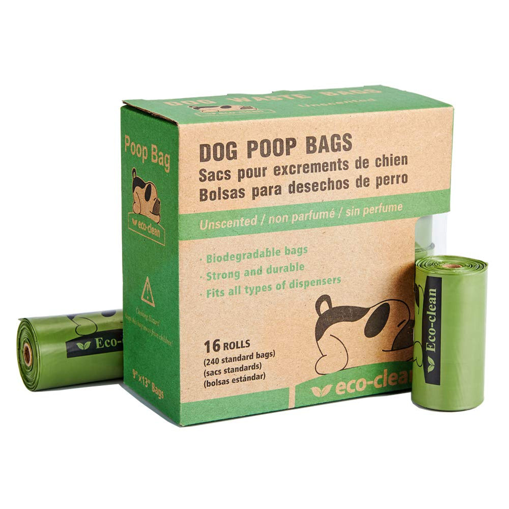 ECO-CLEAN emballage avant montrant quantité et biodégradabilité, pratique