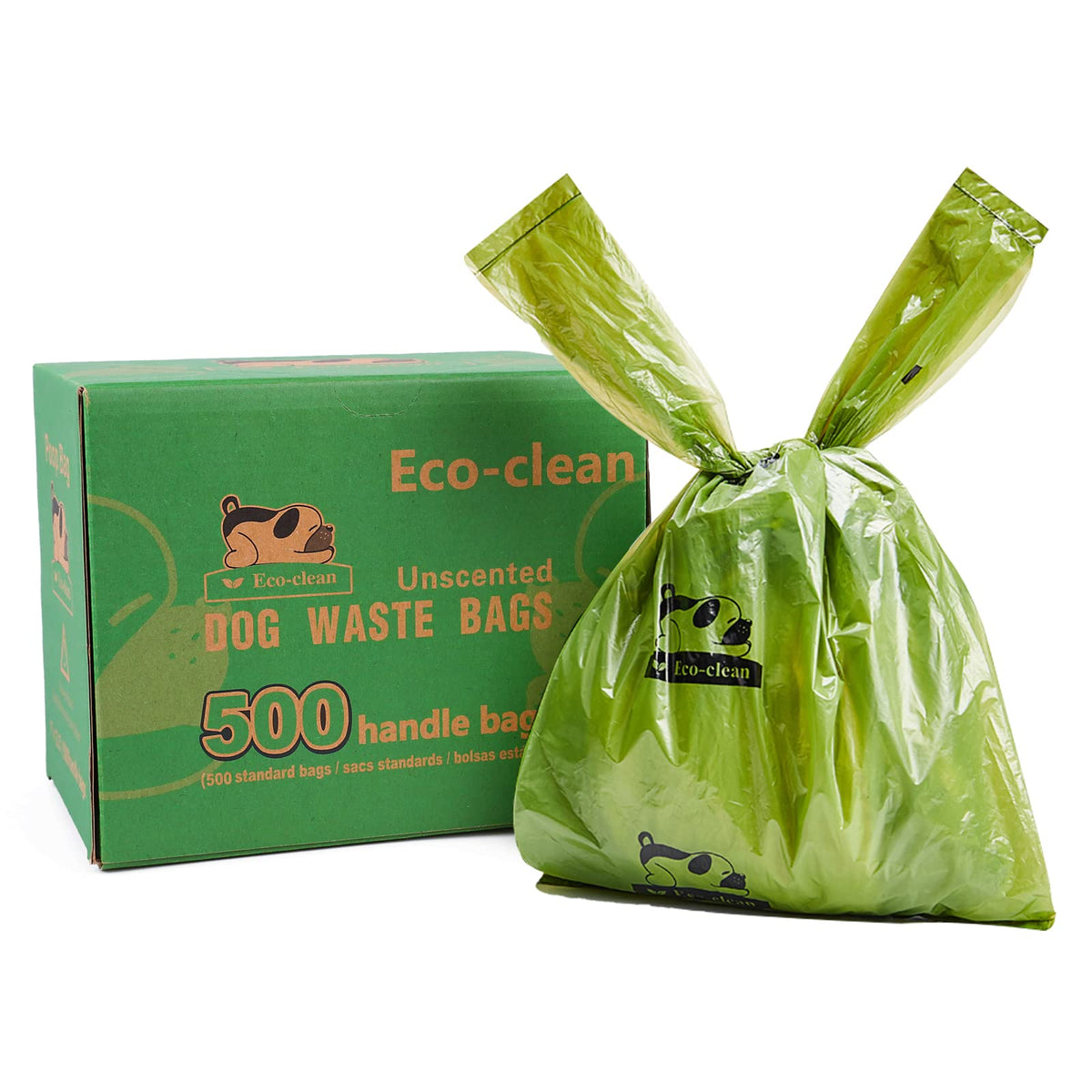 ECO-CLEAN emballage avant montrant 500 sacs et la robustesse