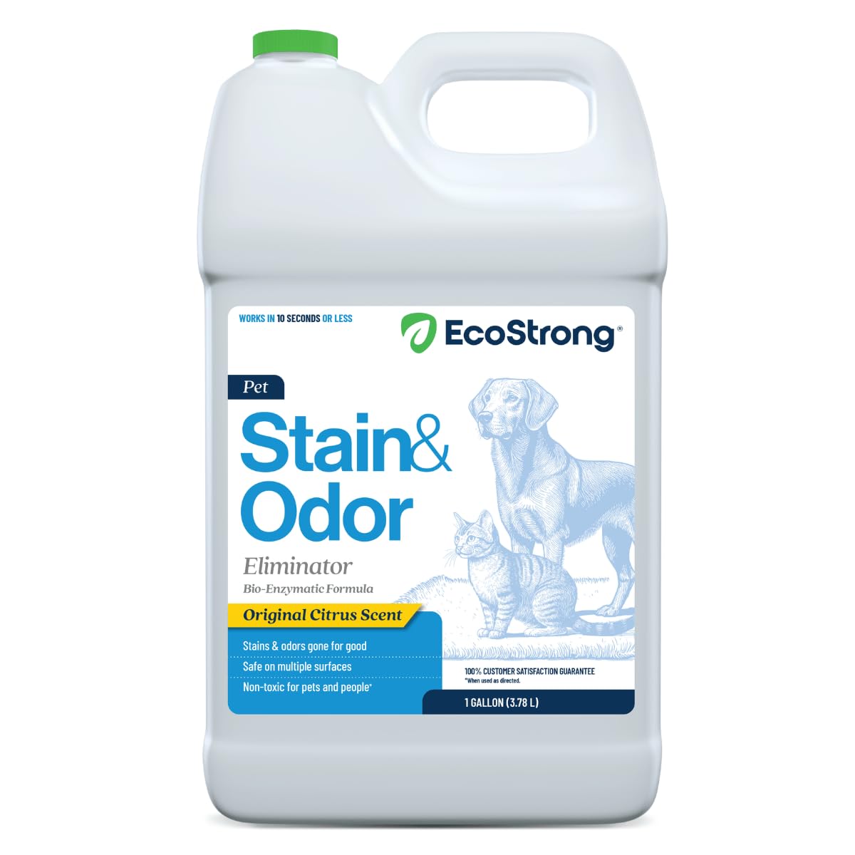 Eco Strong bouteille 128 oz montrant la face avant et l'étiquette, efficacité visible