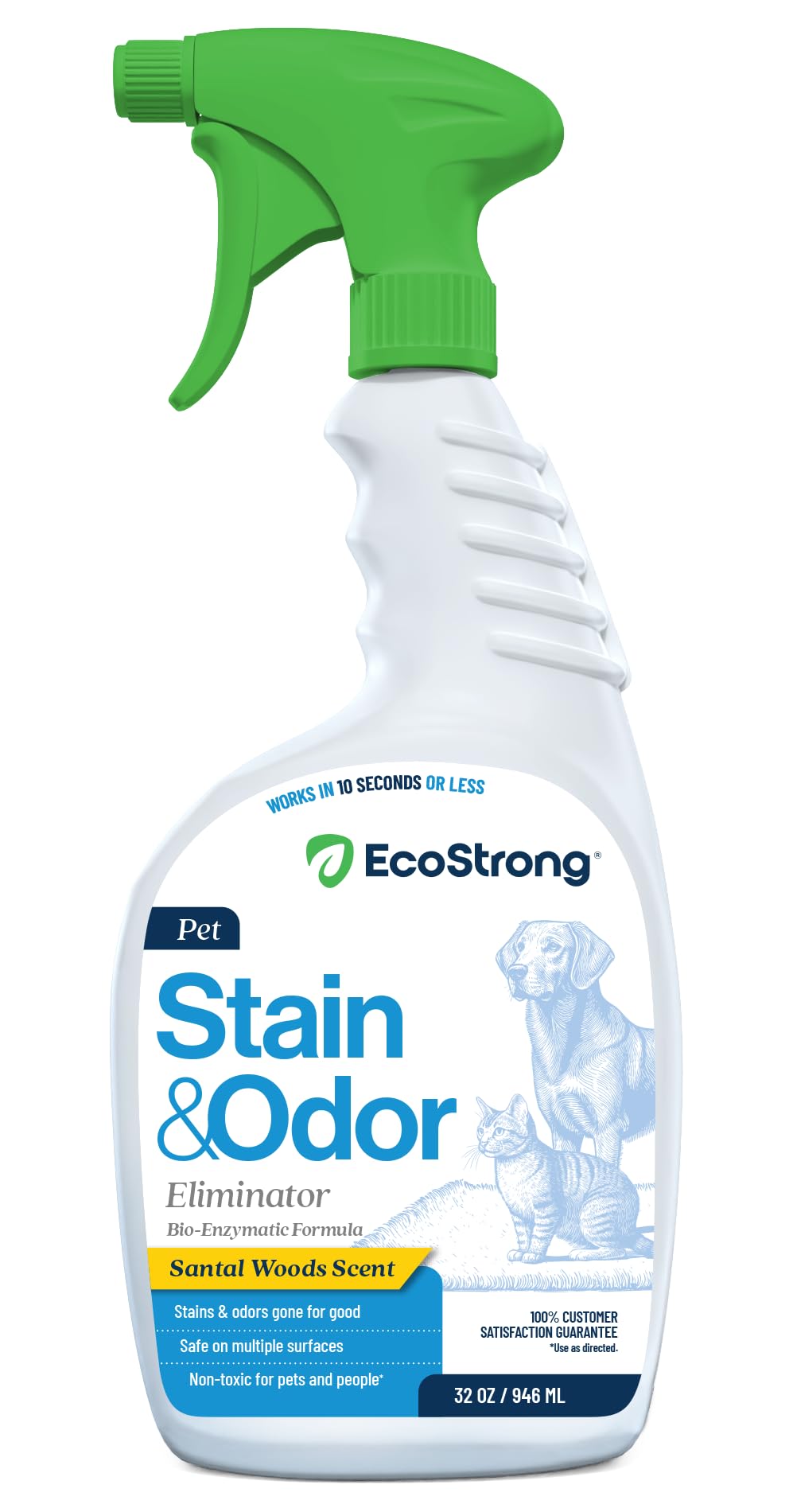 Eco Strong flacon 32 oz montrant l’étiquette et l’usage pratique