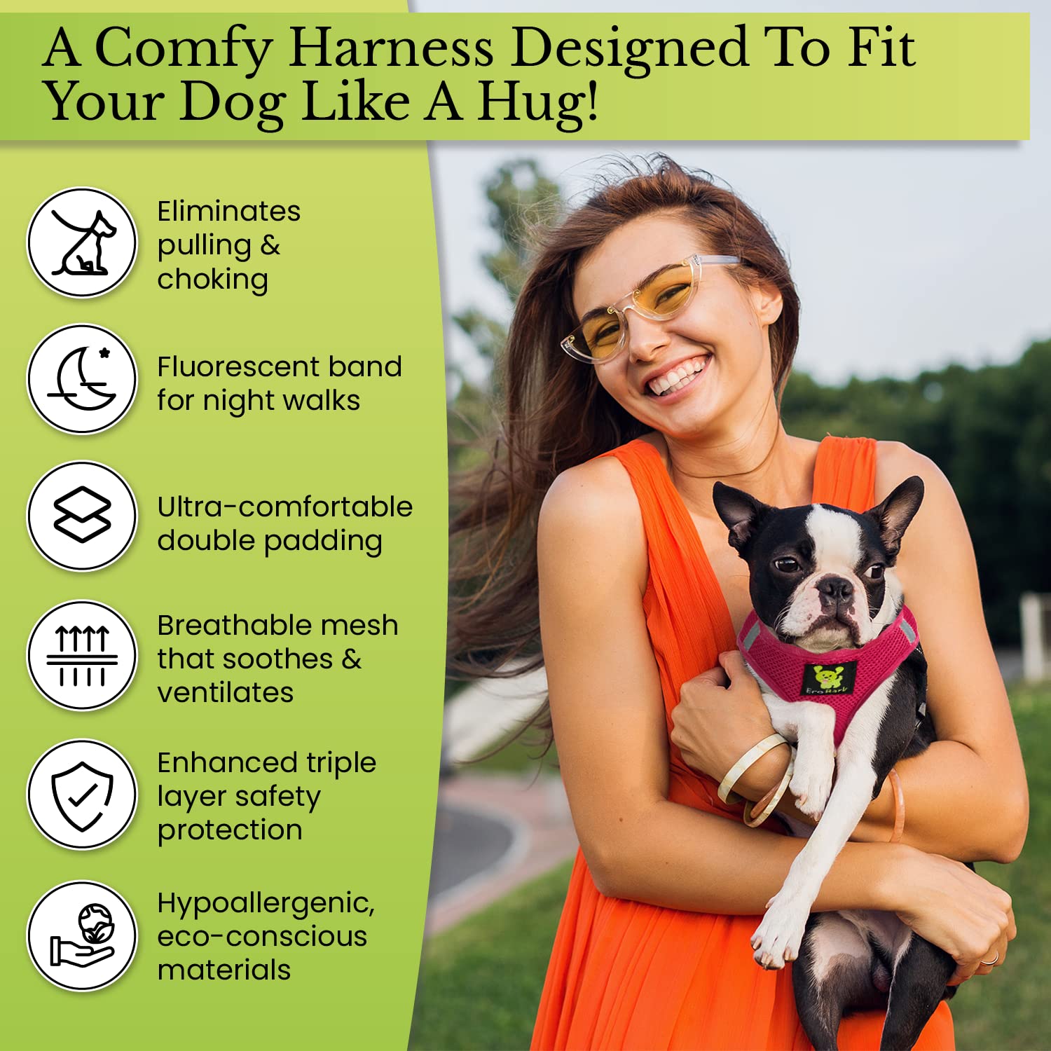 EcoBark harnais porté par un chiot profil montrant maintien adapté