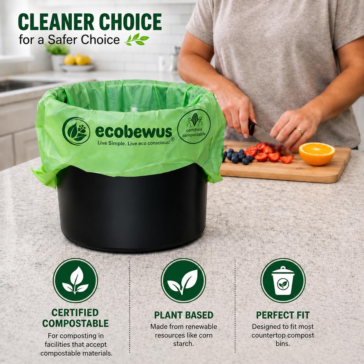 ecobewus sac doublure dans bac de cuisine pour collecte organique pratique